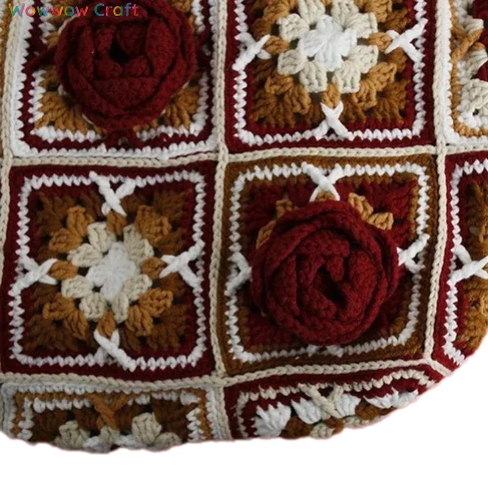 Shoulder Bags,Totes,Handmade Crochet Bags,Burgundy Flowers Embroidery Granny Square Tote crocheted with Snow Fairy Yarn - High quality handmade crocheted shoulder bag